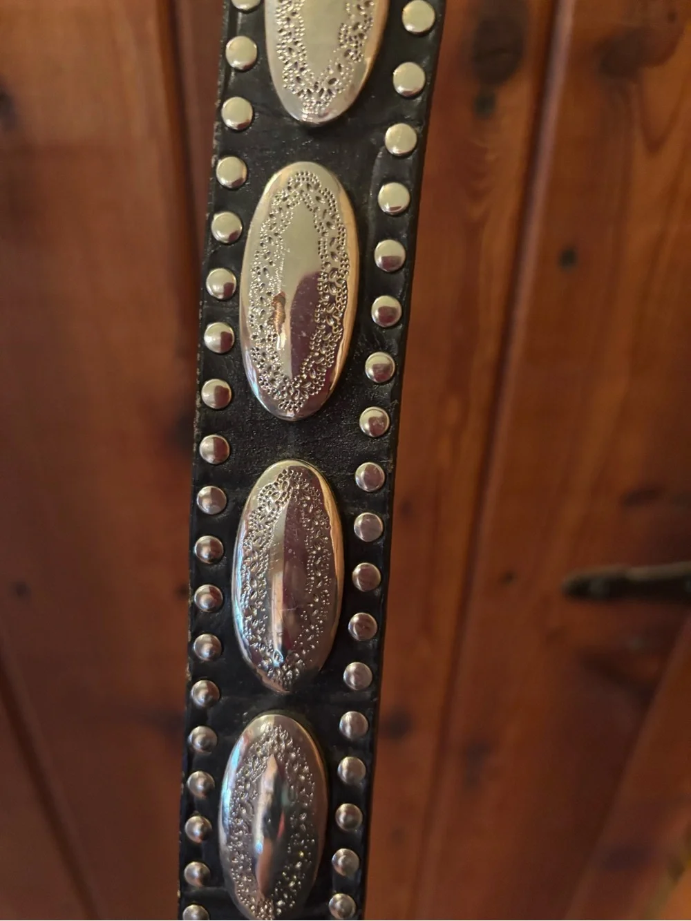 Unisex Black Leather Belt with Silver Accents